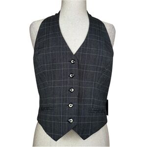 Y2K Zinc Suit Vest Top Womens XL Gray Plaid Halter Tailored Lined Stretch NEW